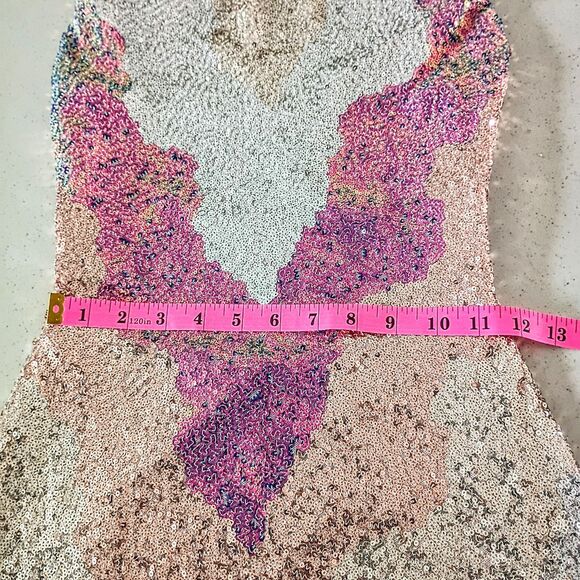 Windsor Pink Sequin Mini Dress – Criss Cross Back – Junior’s Size Small - Picture 5 of 14